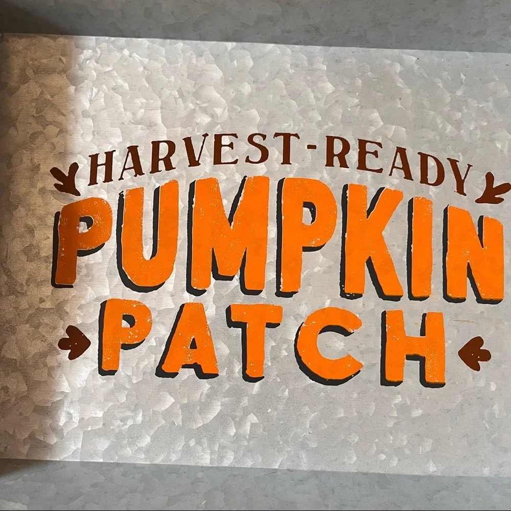 Brand new harvest ready pumpkin tray metal wood handles fall autumn Thanksgiving
